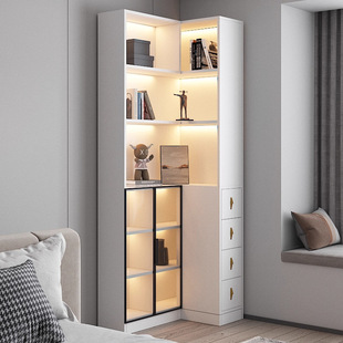 Living Room Sofa Corner Cabinet, Light Luxury Drawer Cabinet, Home Bedroom Bedside Side Pull-Out Cabinet, Corner Cabinet, Glass Door Side Cabinet