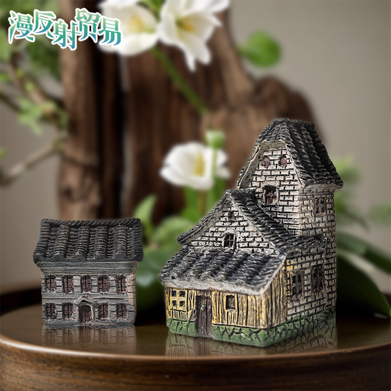 Casa de campo casa antigua decoración de maceta accesorios de bonsai decoración de resina creativa pecera paisajismo al por mayor