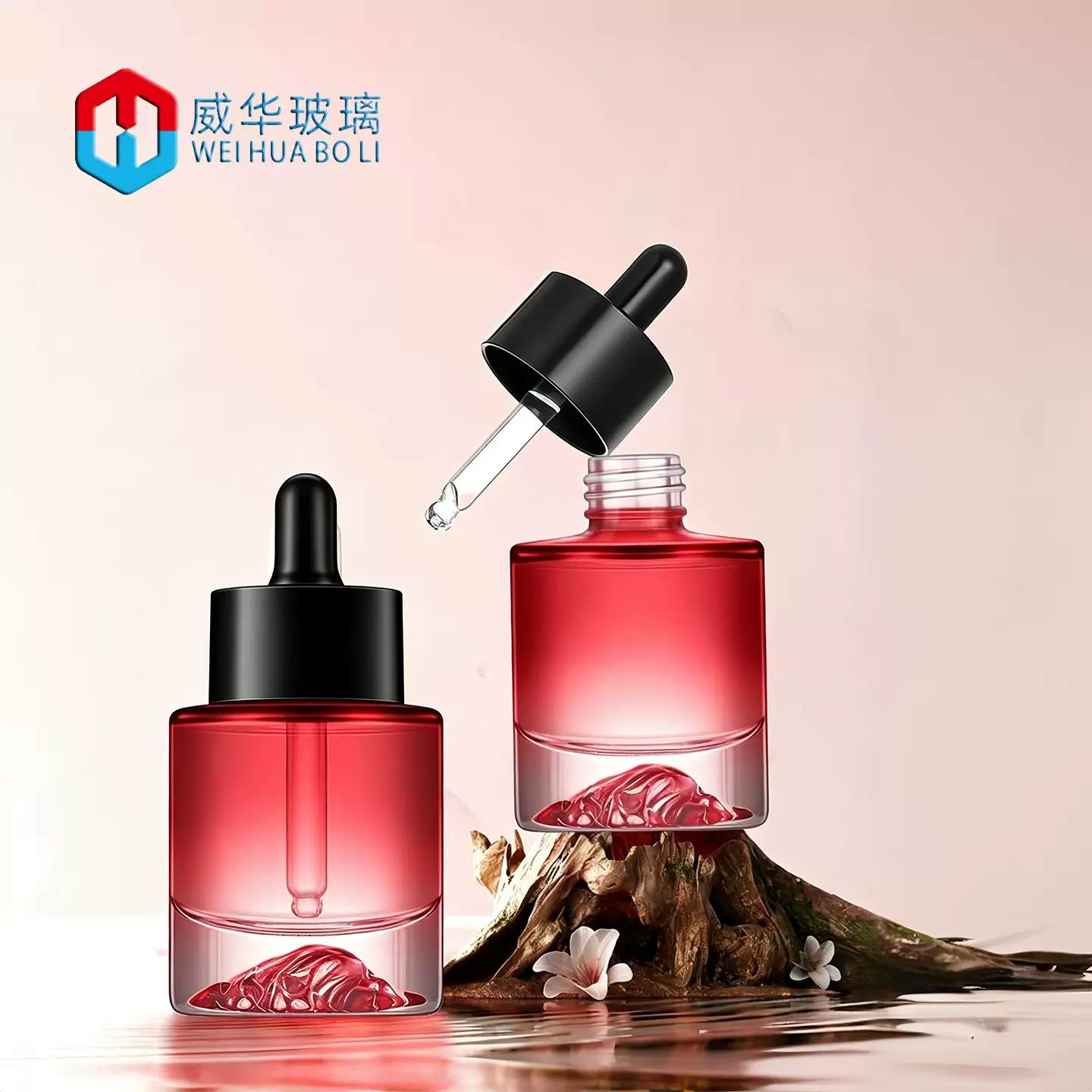 定制30ml火山底玻璃精华液瓶 厚底平肩滴管玻璃分装瓶 直圆精油瓶