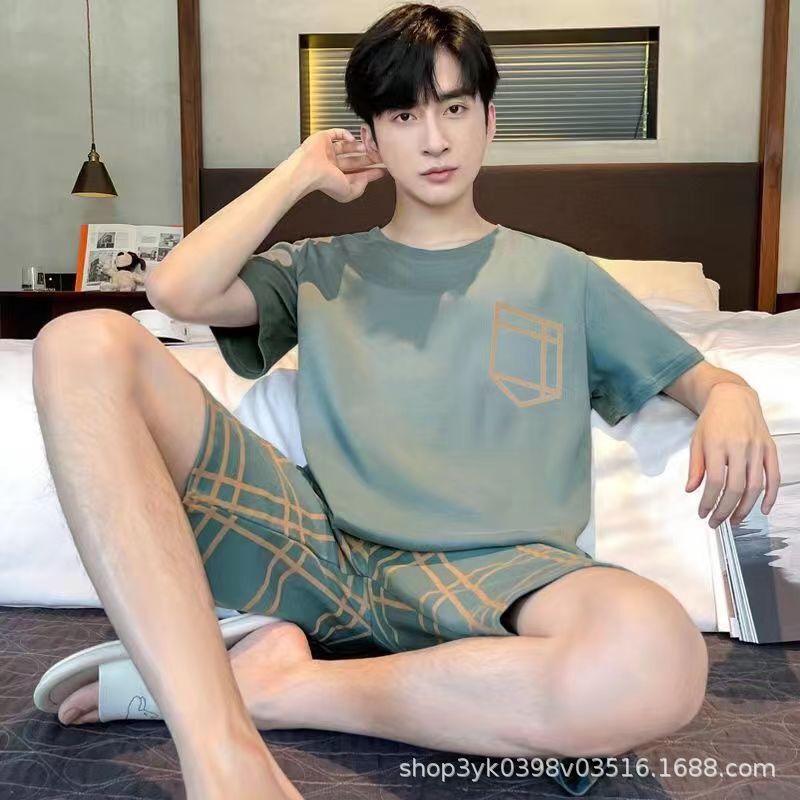 男性用パジャマ 2025 新しい夏薄い若者半袖メンズ夏カジュアルホーム服は春と秋に屋外で着用できます|undefined