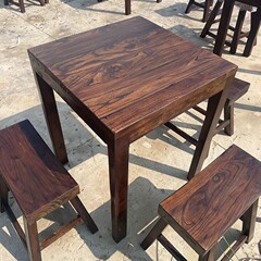 老榆木餐桌实木碳化色桌椅组合小酒馆火锅烧烤店小吃饭店面馆桌子