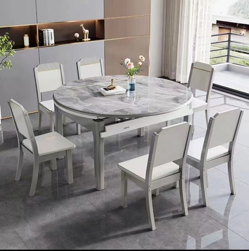 Italian Minimalist Rock Slab Wooden Dining Table and Chair Set for Home Use, Extendable and Foldable, Small Apartment Dining Table, Versatile Round Table and Dinner Table