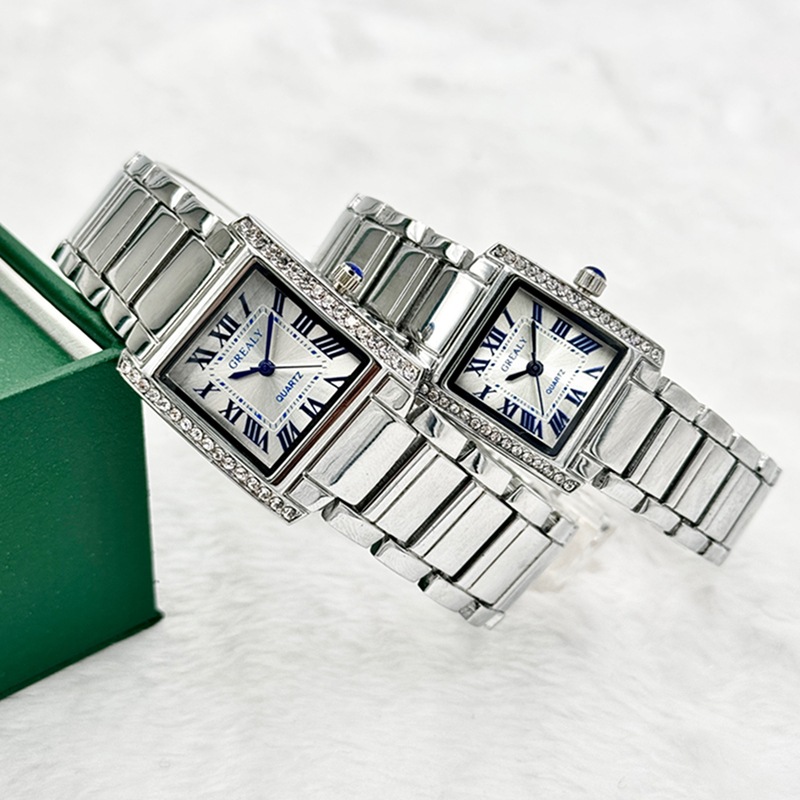 Cross-Border Popular Couple's Watches, Square Waterproof Watches, Fashionable Quartz Watches, Light Luxury Diamond-Encrusted Watches for Men and Women, Wholesale