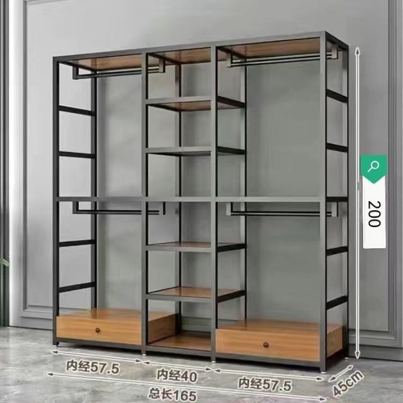 衣帽架钢结构衣柜家用卧室加厚双层加粗衣帽架两层金属简约现代|undefined