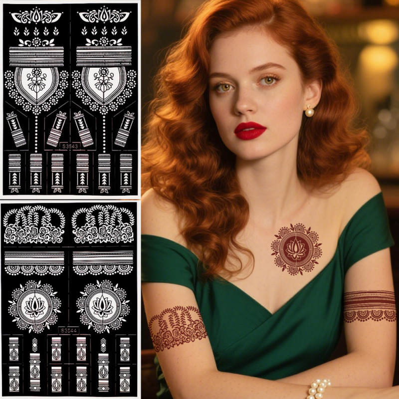 Exquisite Pattern Henna Tattoo Template, Hand and Foot Body Painting Aid Stickers, Ethnic Style DIY Tattoo Stencil