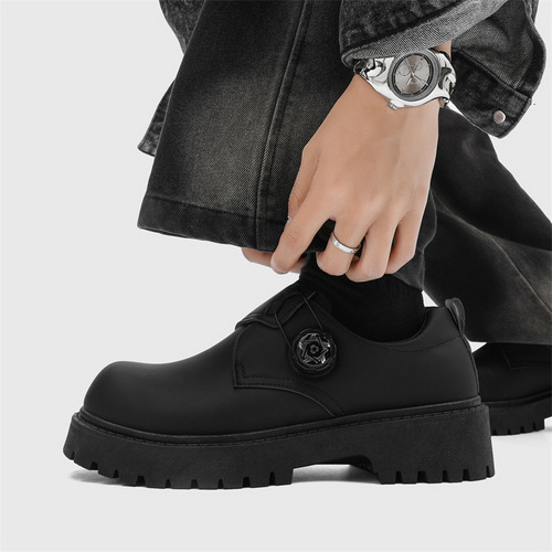 Large Sole Men's Spring Casual Retro Thick Heel Elevator Derby Shoes Formal British Style Black Wide Foot Trendy Shoes