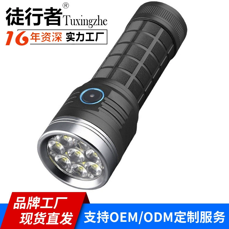 Трансграничный светодиодный фонарик из алюминиевого сплава для кемпинга, многофункциональный фонарик для самообороны, сильный свет, длительный срок службы, фонарик с 8 отверстиями