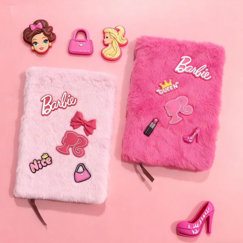Hot Selling Cartoon Rose Red Barbie Plush DIY Soft Glue Notebook Dopamine Student Gift Notebook A5 Notebook