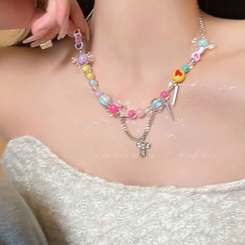 Summer dopamine girl necklace ~ small fresh temperament niche colorful beaded clavicle chain personalized versatile necklace