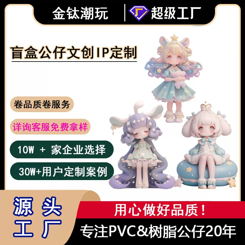 定制树脂工艺品盲盒公仔pvc注塑手办Q版卡通动漫娃娃玩具玩偶定做