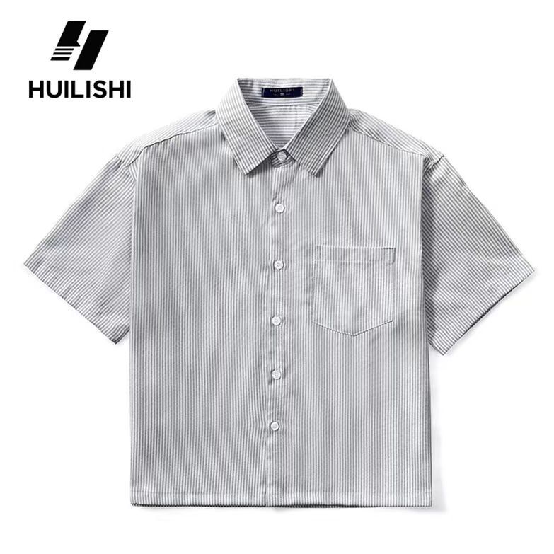 Camicia a righe blu a maniche corte da uomo per l'estate_voghion.com