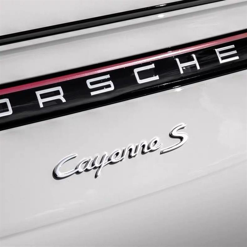 Porsche S emblem, Macan emblem, Panamera Turbo emblem, Cayenne GTS emblem, black lettering for rear tail modification