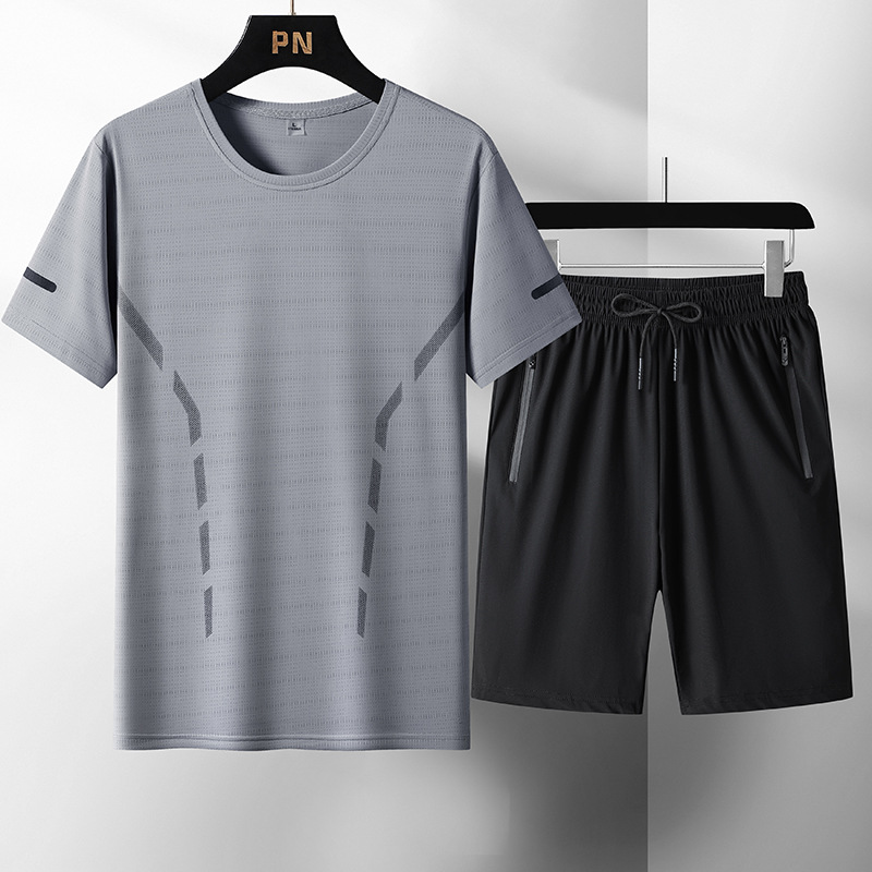 2024 verano ropa de hombre hielo deportivo conjunto casual hombre rápido secado conjunto de tres piezas fresco conjunto transpirable al por mayor