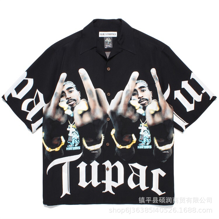 Cross-Border Export Japanese Style Trendy Brand 2Pac Series Five-Pattern Full-Print Men's and Women's Cuban Collar Hawaiian Short-Sleeved Shirts Cross-Border Export Japanese Style Trendy Brand 2Pac Series Five-Pattern Full-Print Men's and Women's Cuban Collar Hawaiian Short-Sleeved Shirts