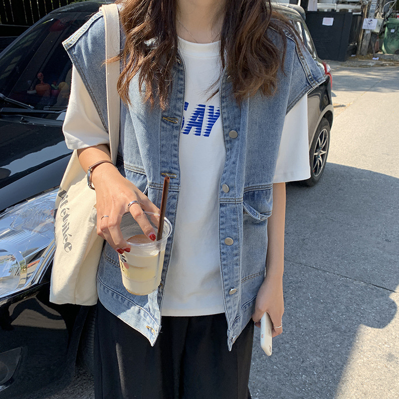 Large Size Denim Vest Women's 2024 Spring and Autumn New Sleeveless Top Loose BF All-match Jacket Korean Style Student Jacket
