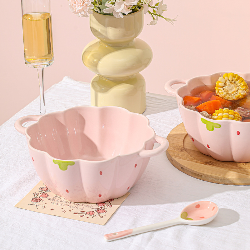 下絵付食器セット、陶器製家庭用ボウル、スプーン、皿、インスタントラーメンボウル、高級サラダボウル、デザートボウル、食器|undefined