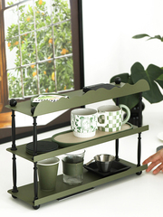 58C1墨綠色置物架三層杯子收納廚房鐵藝杯架桌面復古杯子架中古收