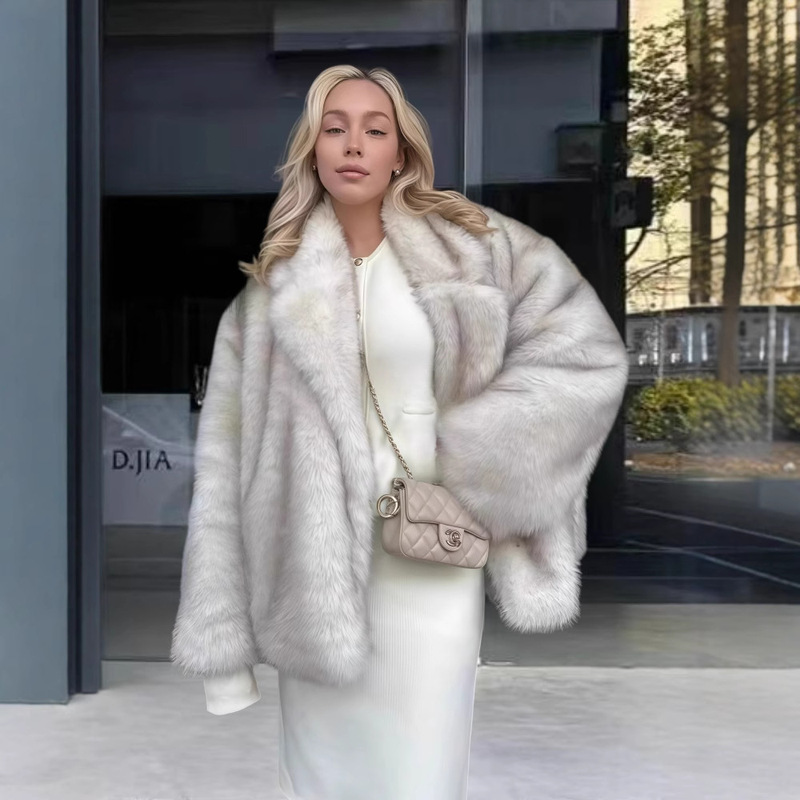 High-grade lazy wind imitation fox fur long sleeve coat 2025 spring new personality suit collar cardigan top High-grade lazy wind imitation fox fur long sleeve coat 2025 spring new personality suit collar cardigan top