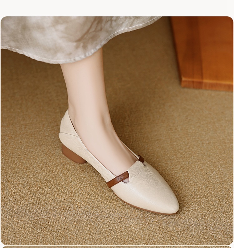 Giày cao gót nữ mũi nhọn da cừu gót thô 5 cm phối màu — đen chi tiết 16