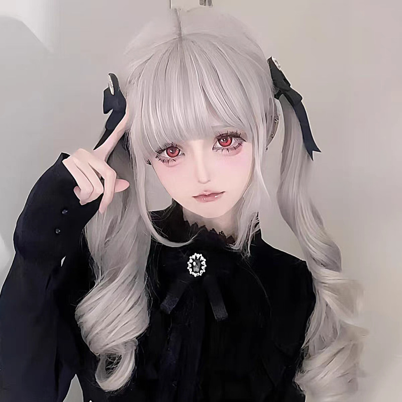 程銘かつら女長髪銀灰色doll感ふんわり大きい波Lolitaロングカールjkローリー全頭カバー|undefined