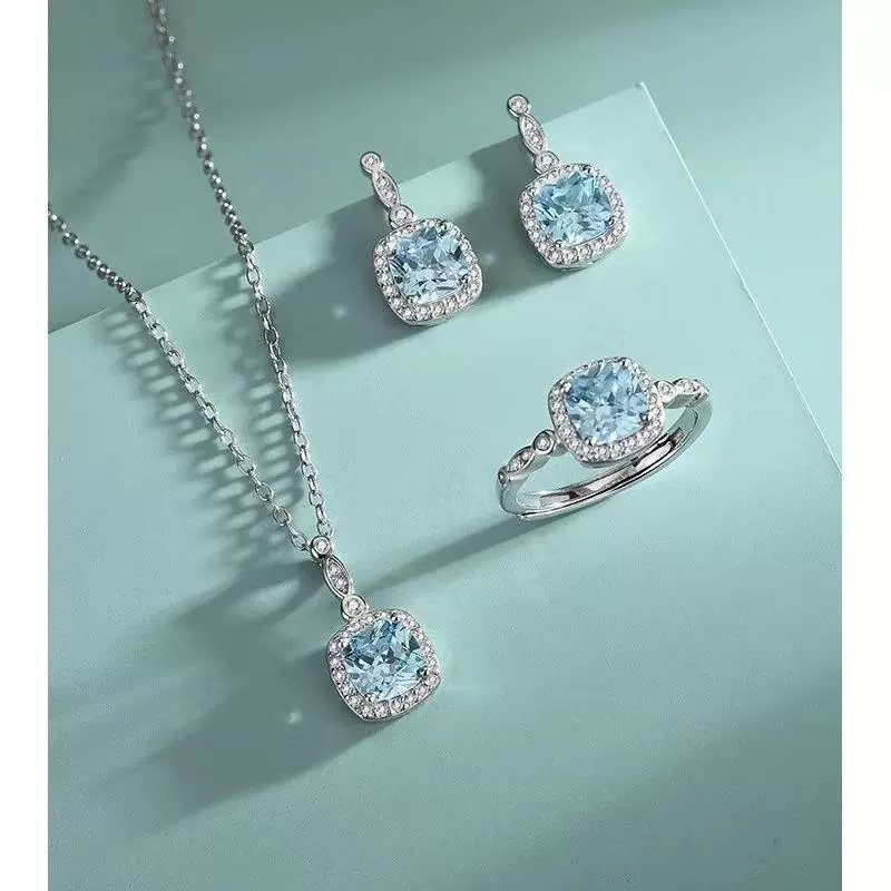 Комплект ювелирных украшений с геометрическими драгоценными камнями, высококачественная светло-голубая простая цепочка на ключицу, утягивающая, модная и универсальная меховая цепочка на ключицу