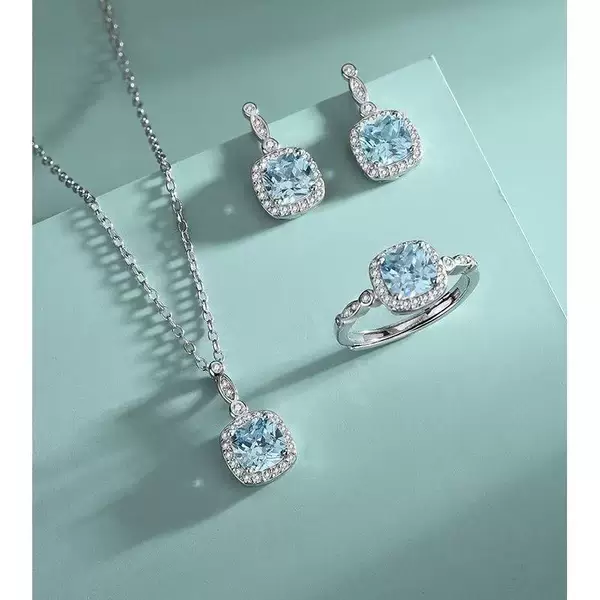 Cross-border Geometric Gem Jewelry suit High-grade Light Blue Simple Clavicle Chain Slimming Fashion All-match Hair Clavicle Chain