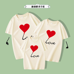Manha Valley LOVE Red Heart Family 3-Piece & 4-Piece Pure Cotton Parent-Child Outfits – Stylish New Collection Short-Sleeve Kids' T-Shirts