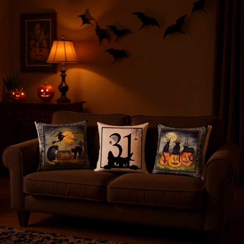 跨境亚马逊万圣节亚麻抱枕客厅沙发靠垫套创意印花家居装饰批发
