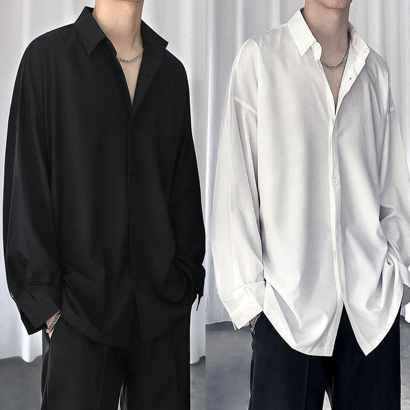 Very Fairy Shirt Men's Ripper Handsome Black Korean Fashionable Shirt Long Sleeve Loose Casual Cold Draped Men's Shirt