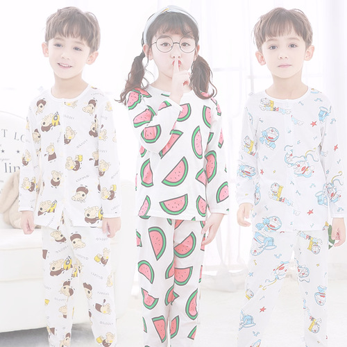  lucky bag children's pajamas summer air-conditioned clothes thin long-sleeved boys and girls bamboo fiber baby home clothes set