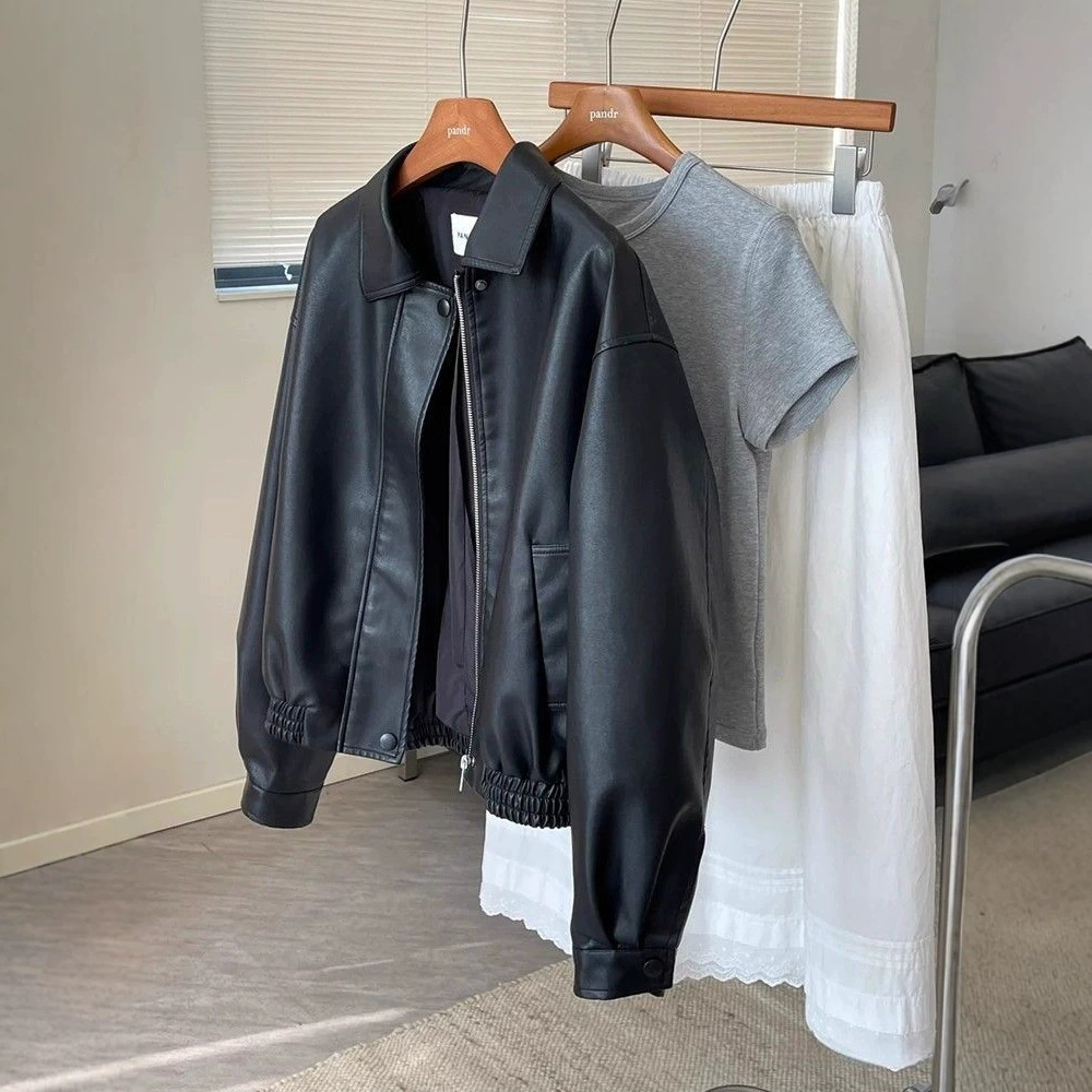 Women's Black Leather Jacket, 2026 Autumn/Winter New Style, Cool and Chic, Petite, Versatile, Elegant Retro Top
