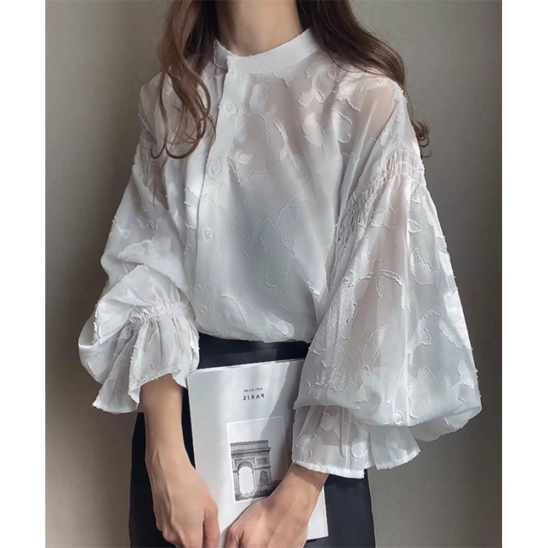 Korean-Style Japanese Cross-Border Stand-Collar Sweet Single-Breasted Reversible Loose See-Through Long-Sleeve Shirt Air-Conditioning Shirt Sun Protection Clothing