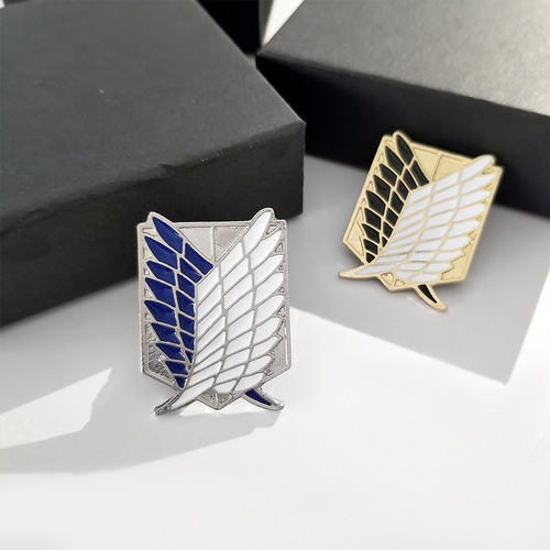 Japanese anime merchandise accessories, Attack on Titan Freedom Wing logo badge, enameled alloy brooch