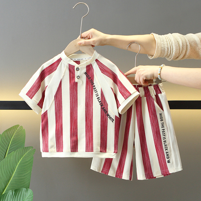 8075 traje de verano para niños 2025 nuevo traje de verano de manga corta de dos piezas para niños de moda moda ropa de verano para bebés