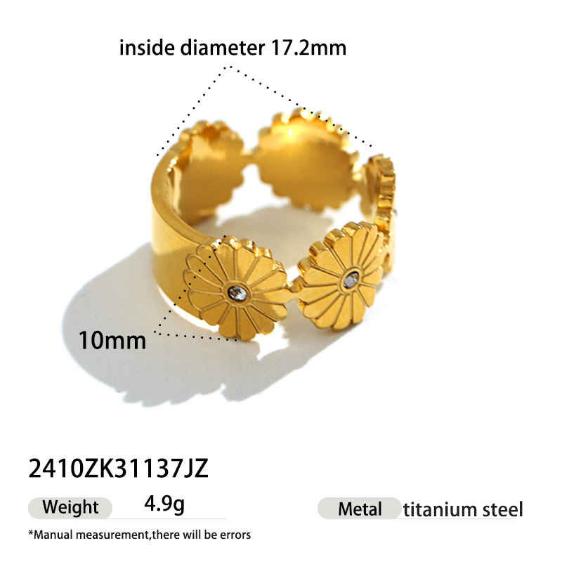 TENA oro de 18k acero inoxidable hueco anillo de zircón de alta calidad anillo de titanio diseñado por mujeres de nicho en el viento