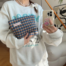 311023 ins休闲毛呢小方包复古千鸟格纹化妆包零钱手拿包收纳袋