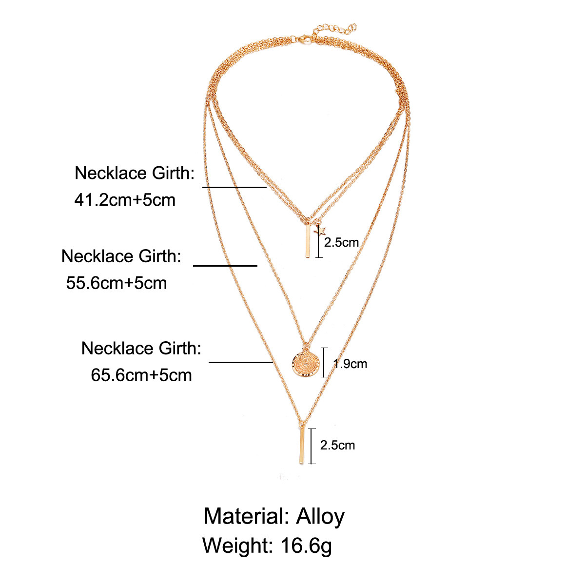 Hot-selling Necklace Creative Retro Simple Star Round Vertical Strip Pendant Multi-layer Stacked Collarbone Chain_voghion.com