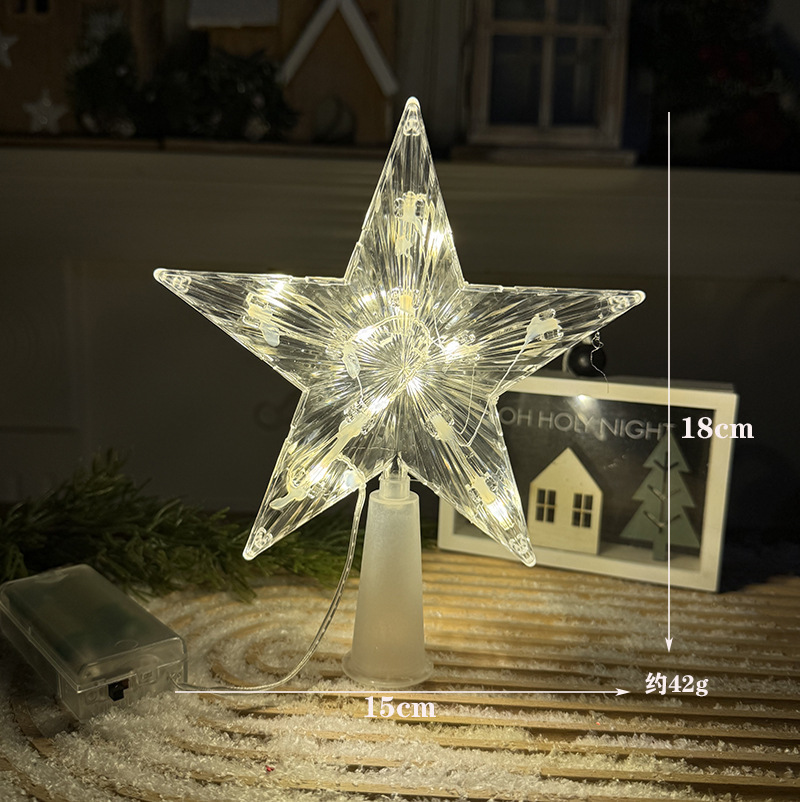 Nuevo árbol de Navidad LED decoración de estrella de luz transparente caja de baterías de color cálido cable de cobre con lámpara de estrella pentagonal transfronteriza