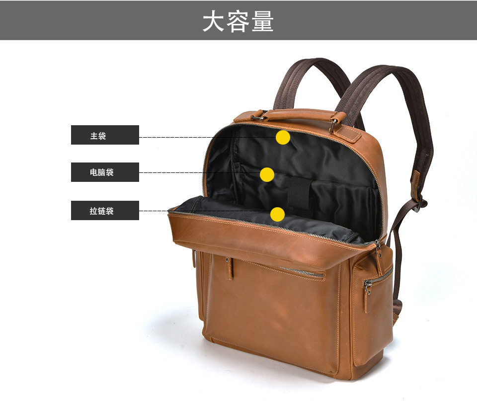 Ba lô da bò thật phong cách retro, đựng vừa laptop 14 inch, dung tích 20L — Màu nâu chi tiết 4