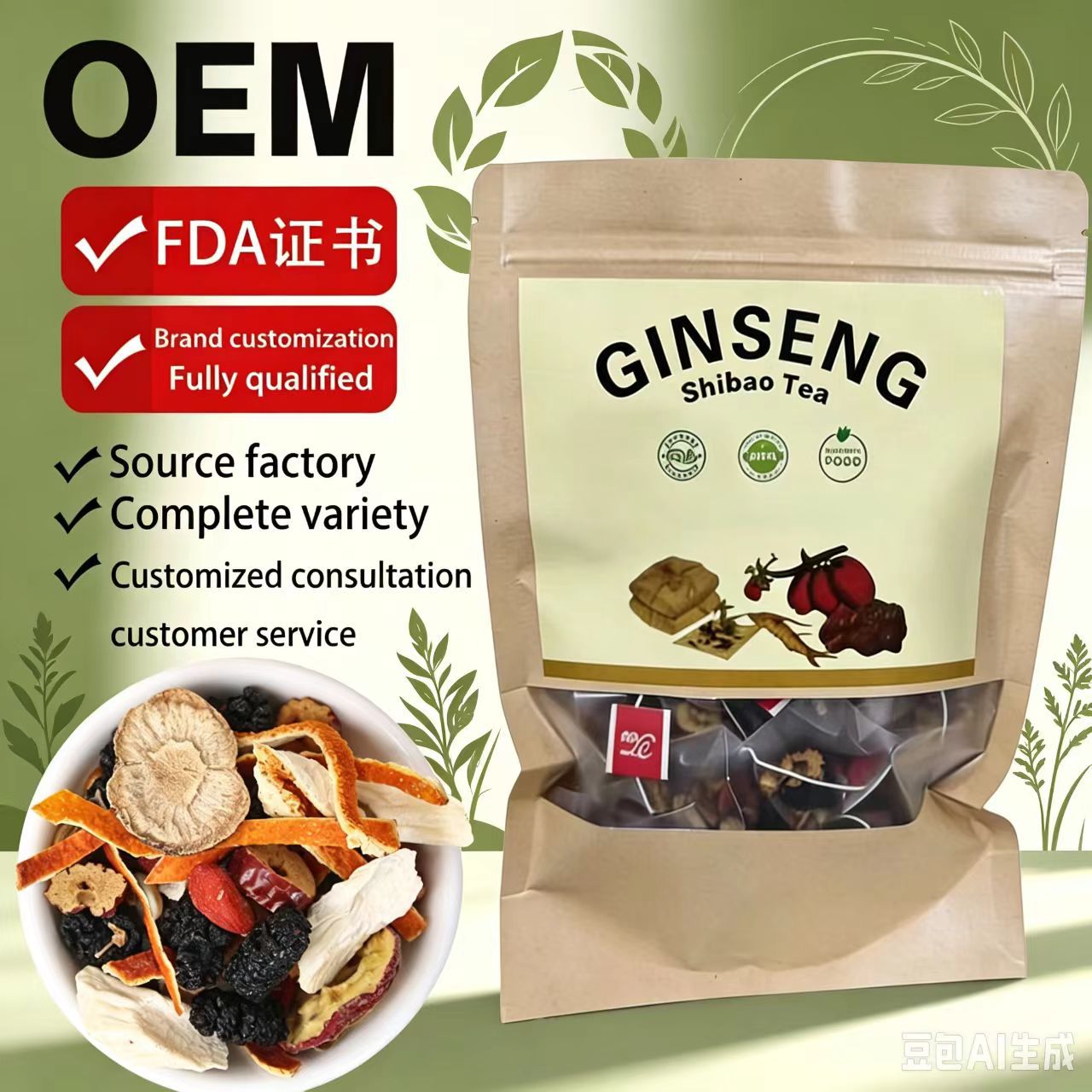 Ginseng Ten Treasure Tea Ren Shen Shi Bao Cha 20 Pyramid Tea Bags 100g Cold Brew Herbal Blend specifications