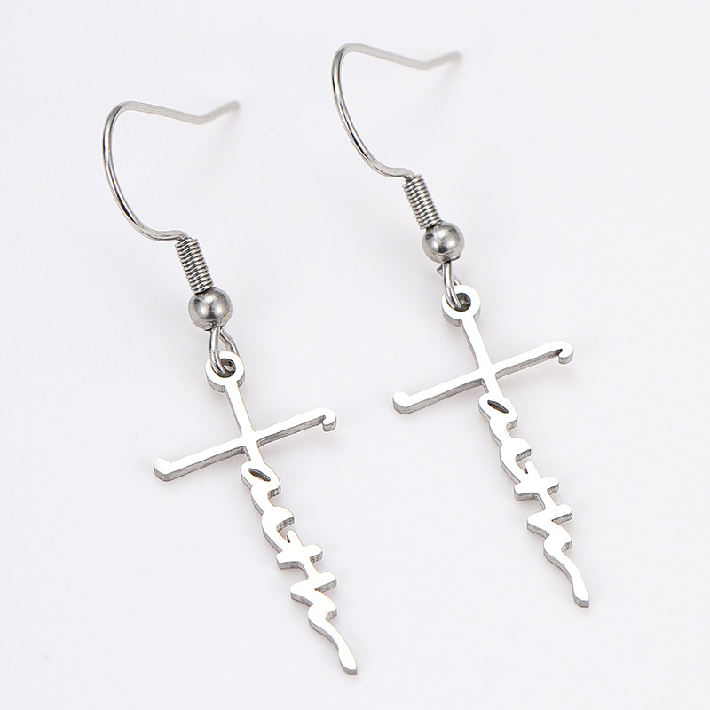 Polishing Design 1 Pair Vintage Style Cross Heart Shape Polishing 201 Stainless Steel Drop Earrings