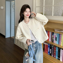2026春季新款短款菱格上衣女圆领时尚百搭显瘦小个子外套 XZ2623