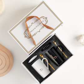 北欧情侣陶瓷对杯带盖水杯马克杯礼品杯套装定LOGO情侣杯礼盒