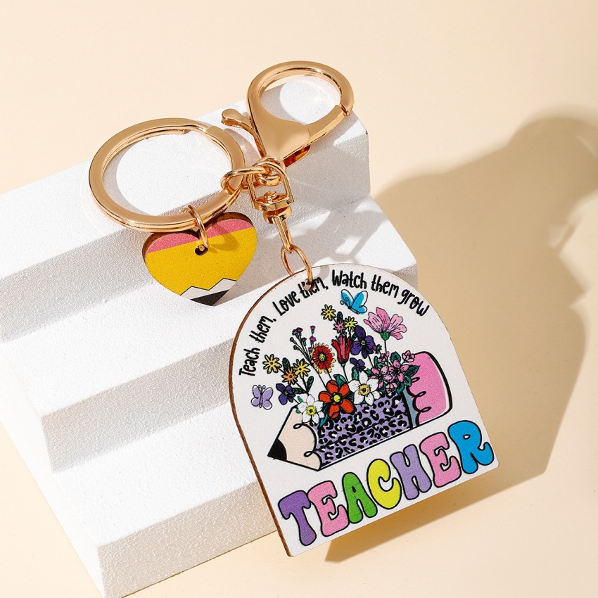 Teachers' Day Festival Modern Style Letter Heart Shape Apple Wood Teachers' Day Unisex Keychain
