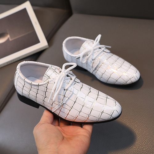 Boys' Leather Shoes School Performance Little Boy Performance Spring and Autumn Single Shoes British Style Black and White Checkered Student Children's Leather Shoes