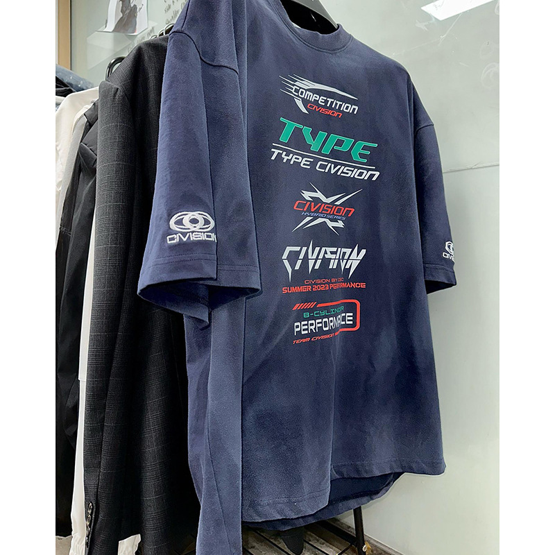 CIVISION by CSC Bordado LOGO Etiqueta Lavado y desgastado Vibe Camiseta suelta de manga corta para hombres y mujeres