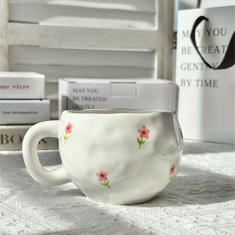 Esmalte coreano pintado a mano taza de café de cerámica con platos de alto valor de marca de rayas de taza de agua de lattes