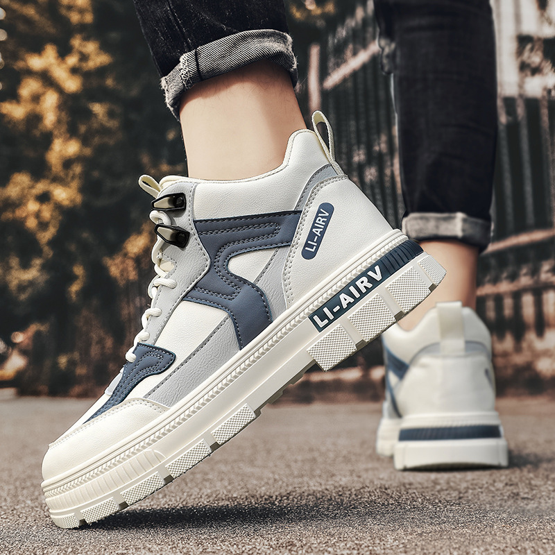 2024 spring new men's shoes high-top sneaker men's casual Martin boots student White shoes height increasing workwear boots