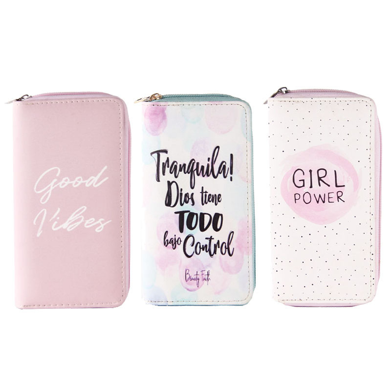 Cross-border ins style long zipper wallet 0132 clutch wallet to figure printed pink