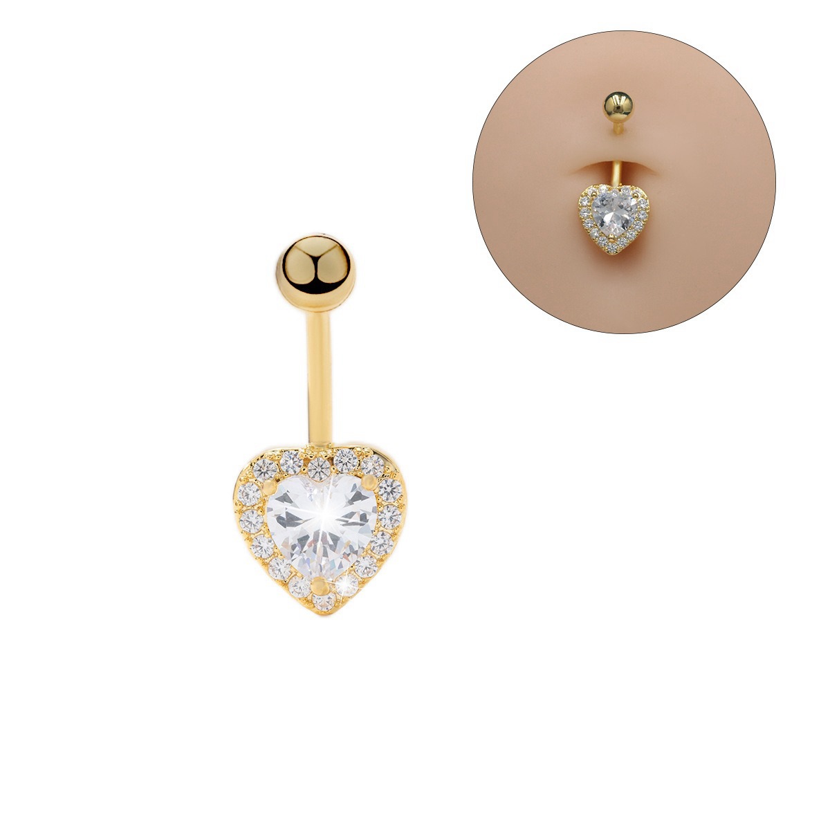 Piercing nombril cœur en zircon bijou de corps élégant chic_voghion.com